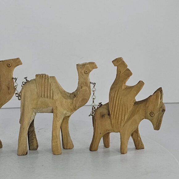 Vintage Wooden Camel Train Figurines With Rider & Donkey Olive Wood Nativity - Picture 3 of 8